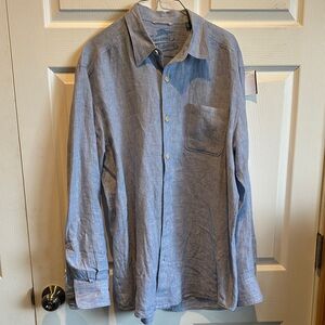 Tommy Bahama Men's Blue Button Down Linen Shirt large